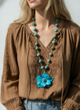 Peacock Bloom Polymer Clay Necklace